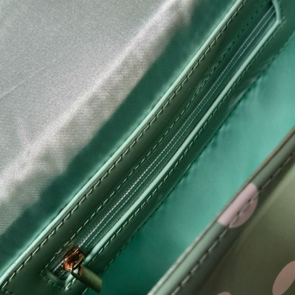 Darling London Matilda Bag Duck Egg Green White Polka Dot Bow Clutch Crossbody - Picture 10 of 16